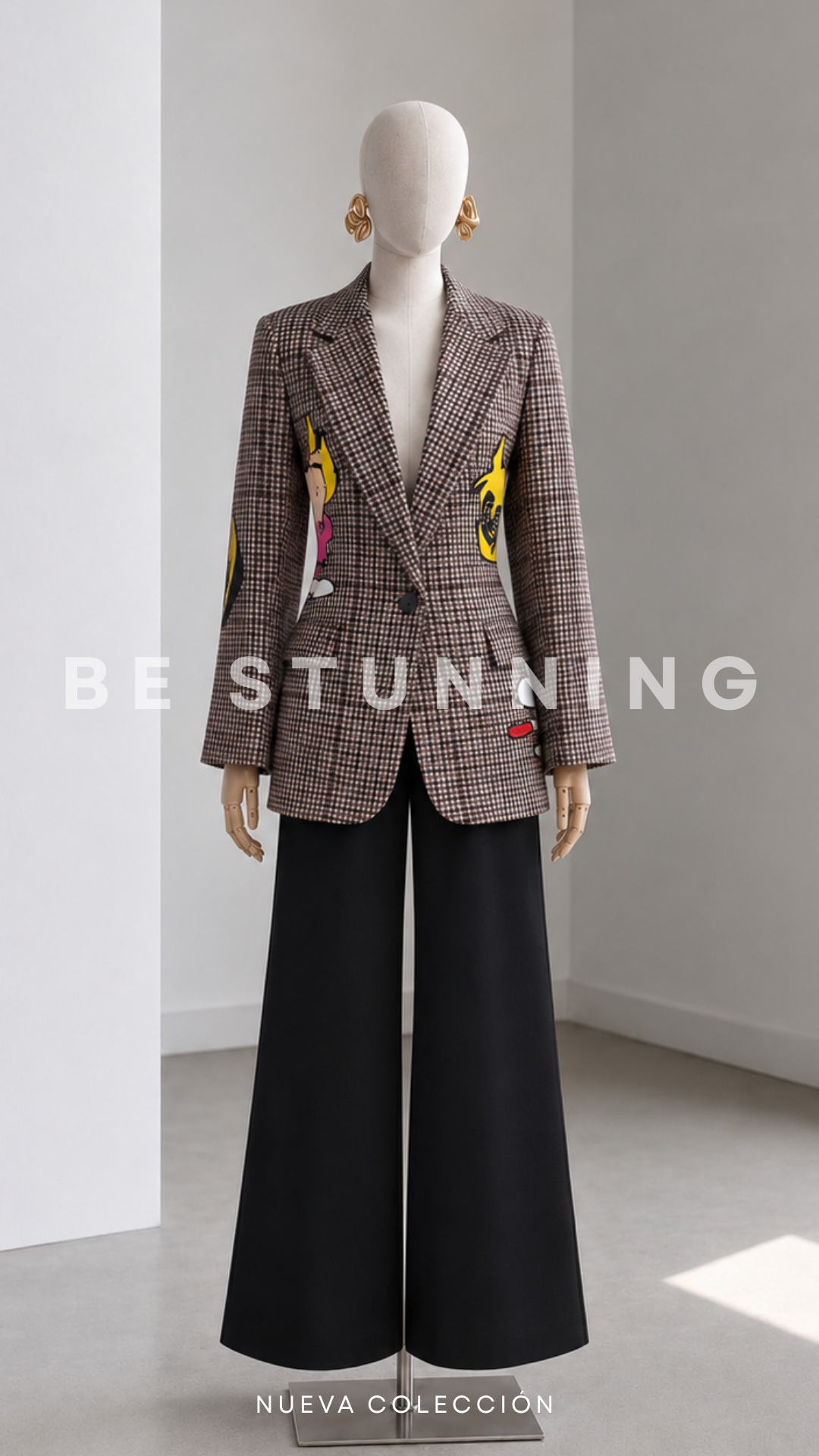 Blazer de cuadros con personajes