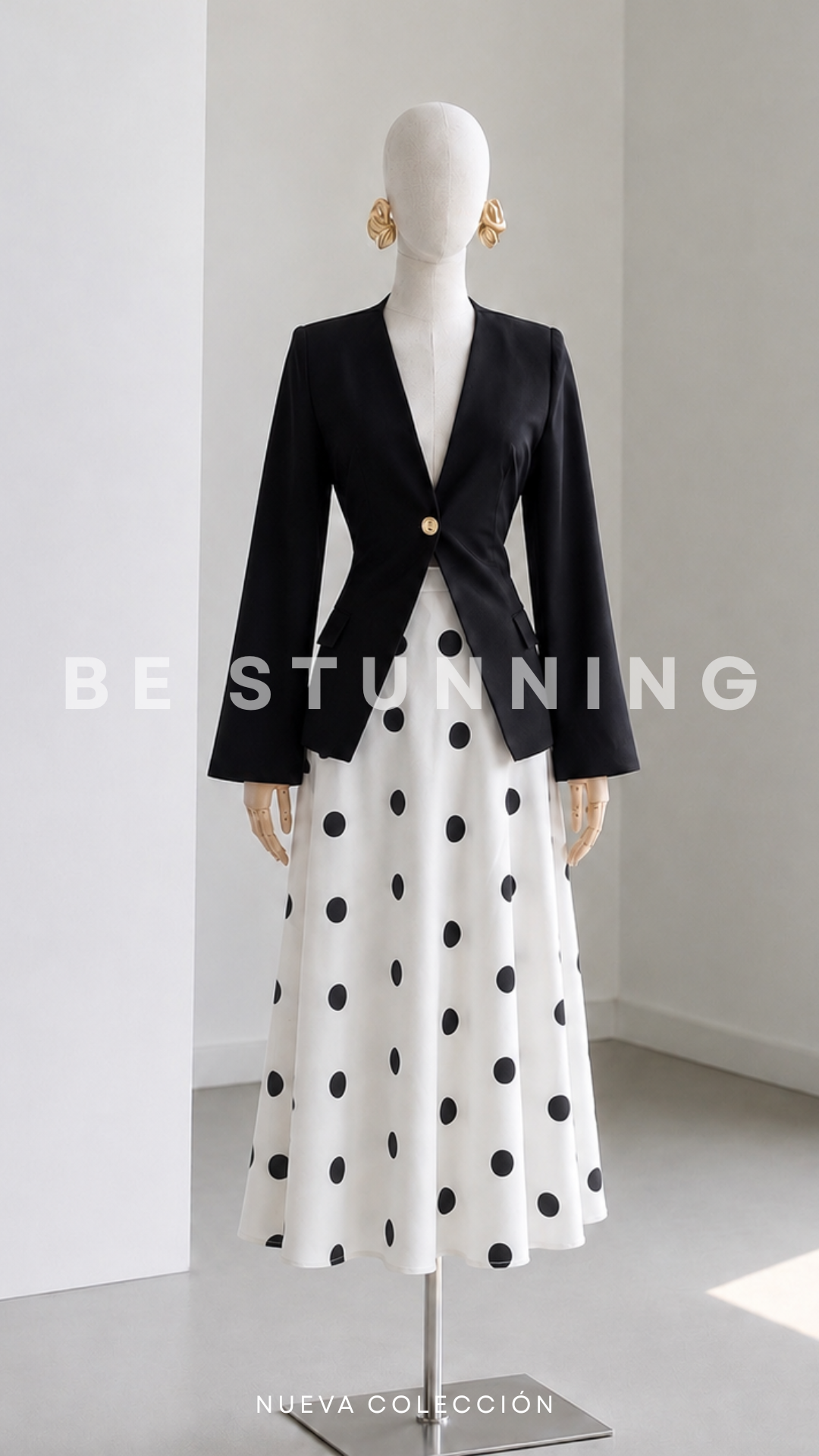 Falda Midi Pois Blanco y Negro