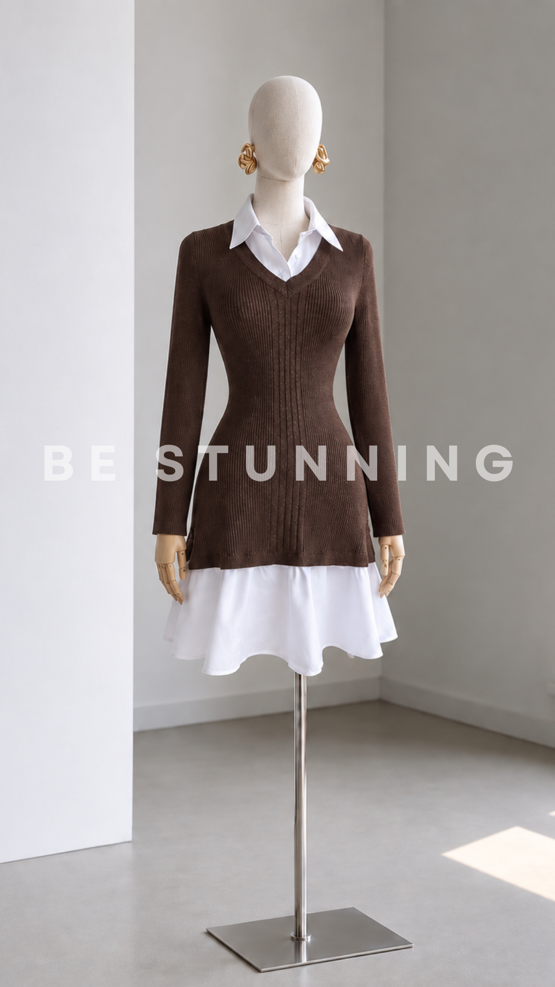 Vestido Efecto Dos Piezas con Tejido Chocolate