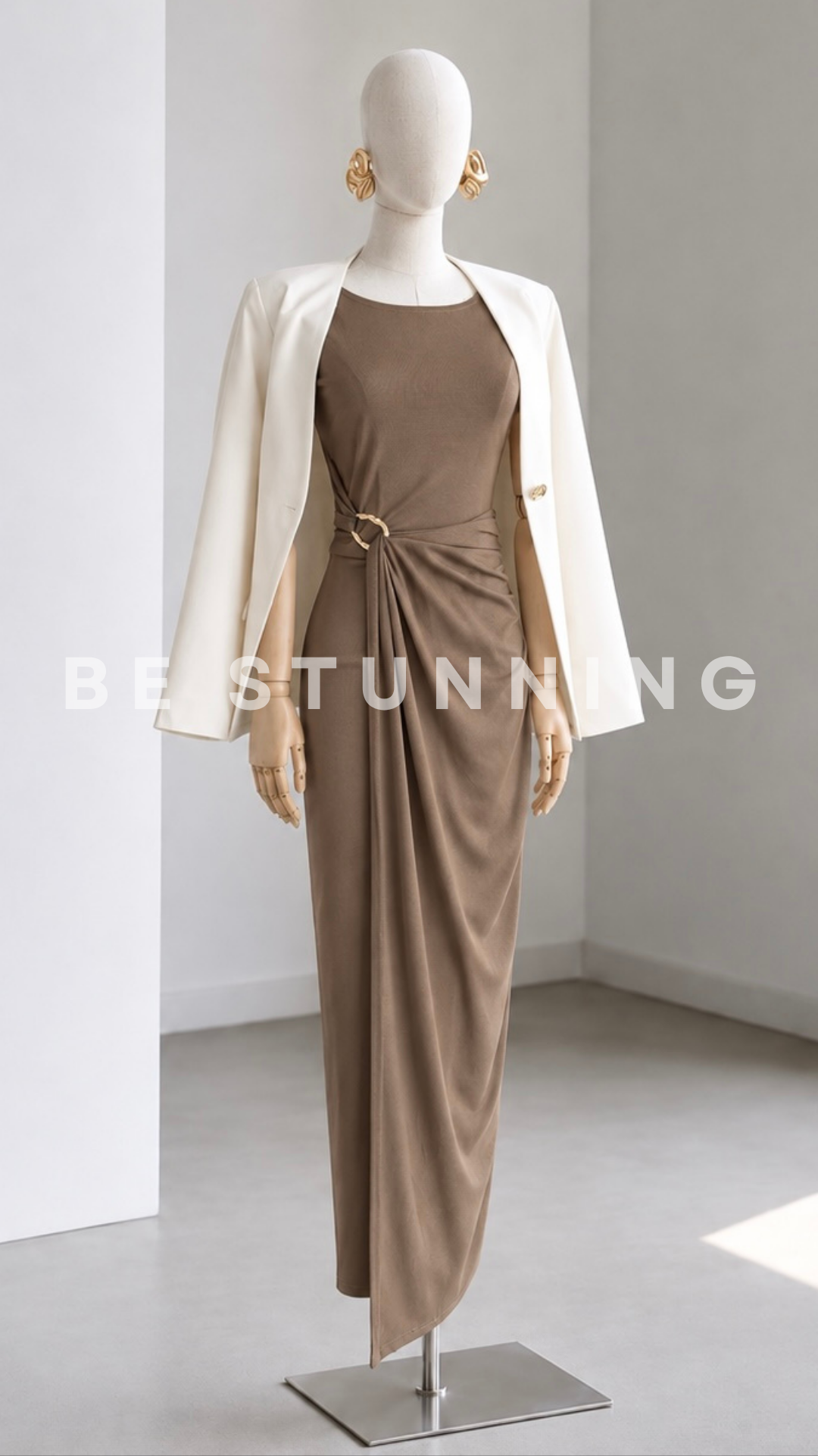 Vestido Maxi Taupe Drapeado