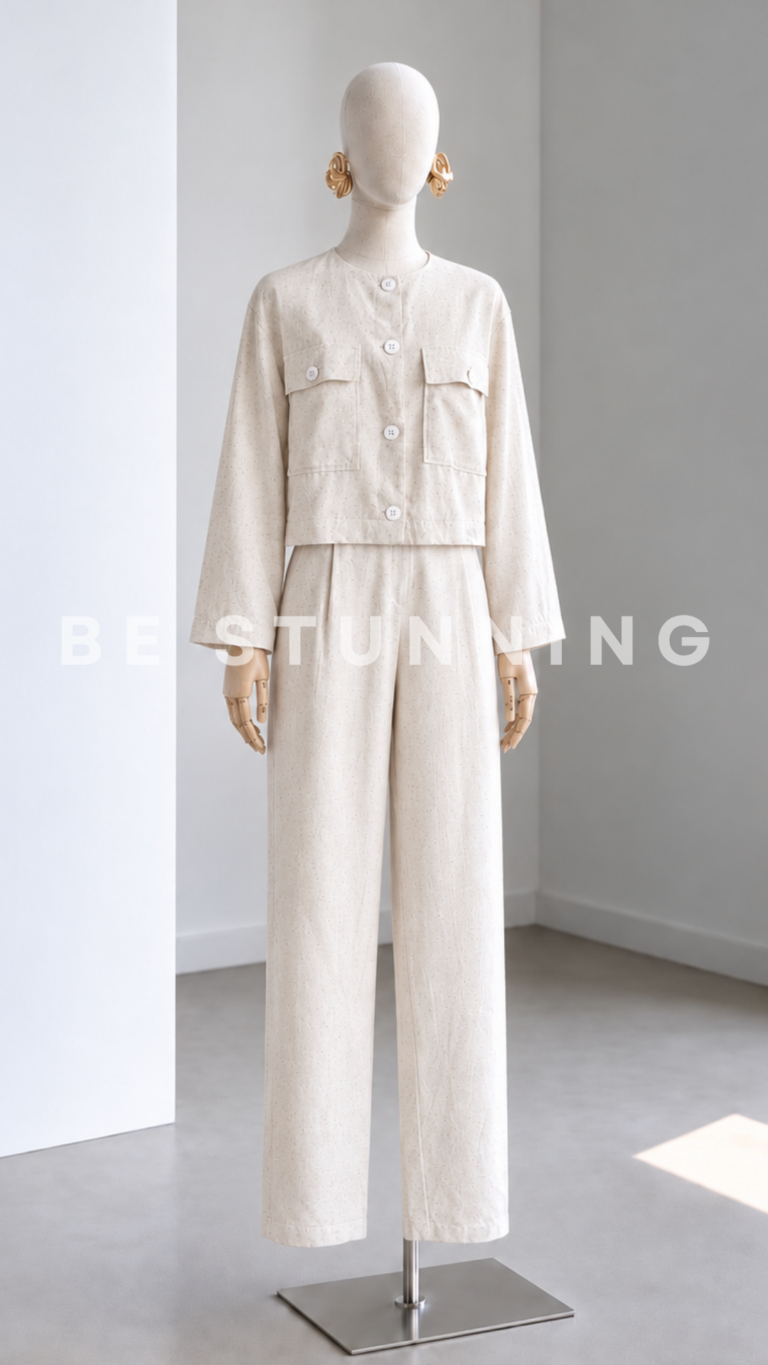Conjunto Casual Marfil de Chaqueta y Pantalón