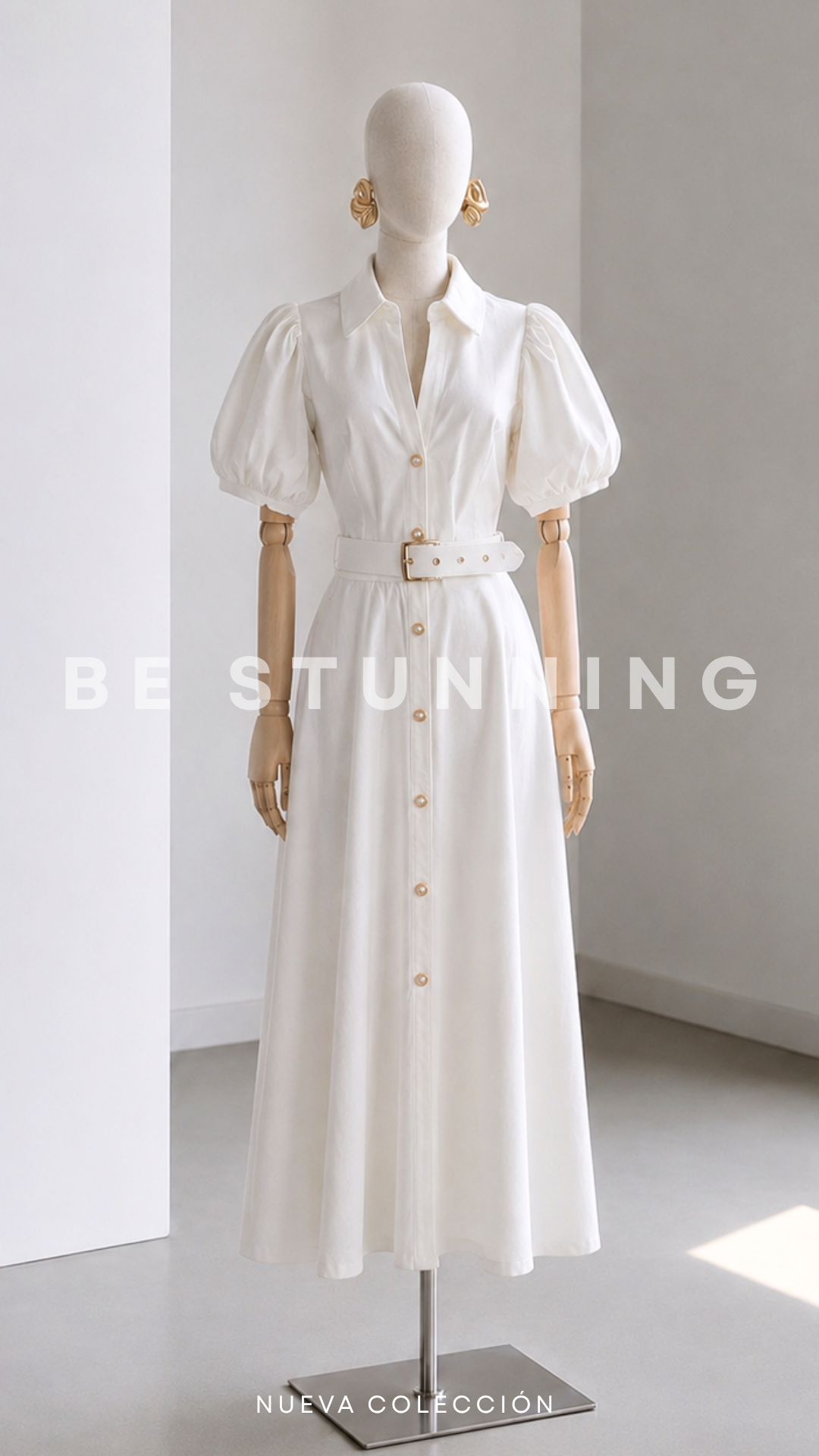 Vestido Jean suave botones perlas