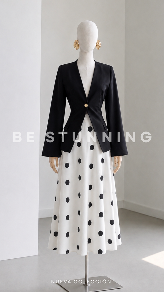 Falda Midi Pois Blanco y Negro