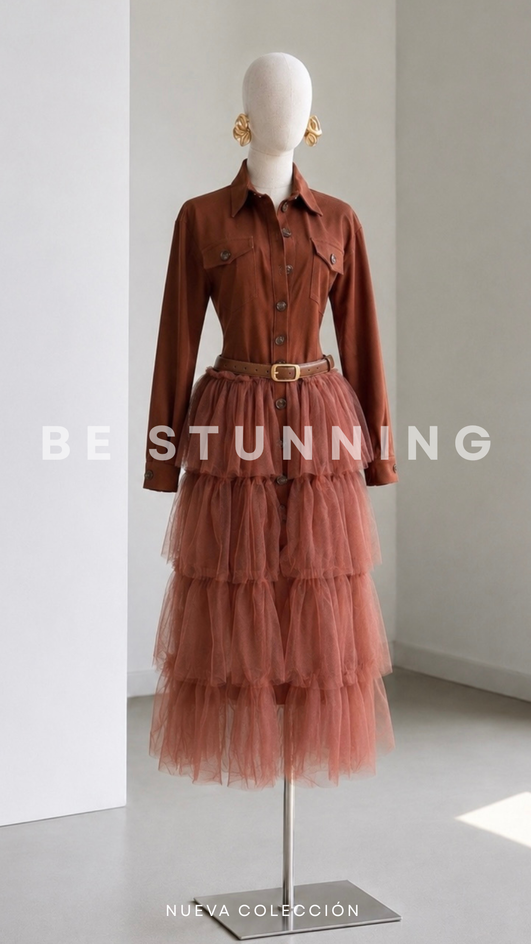 Vestido Midi Tulle Terracota