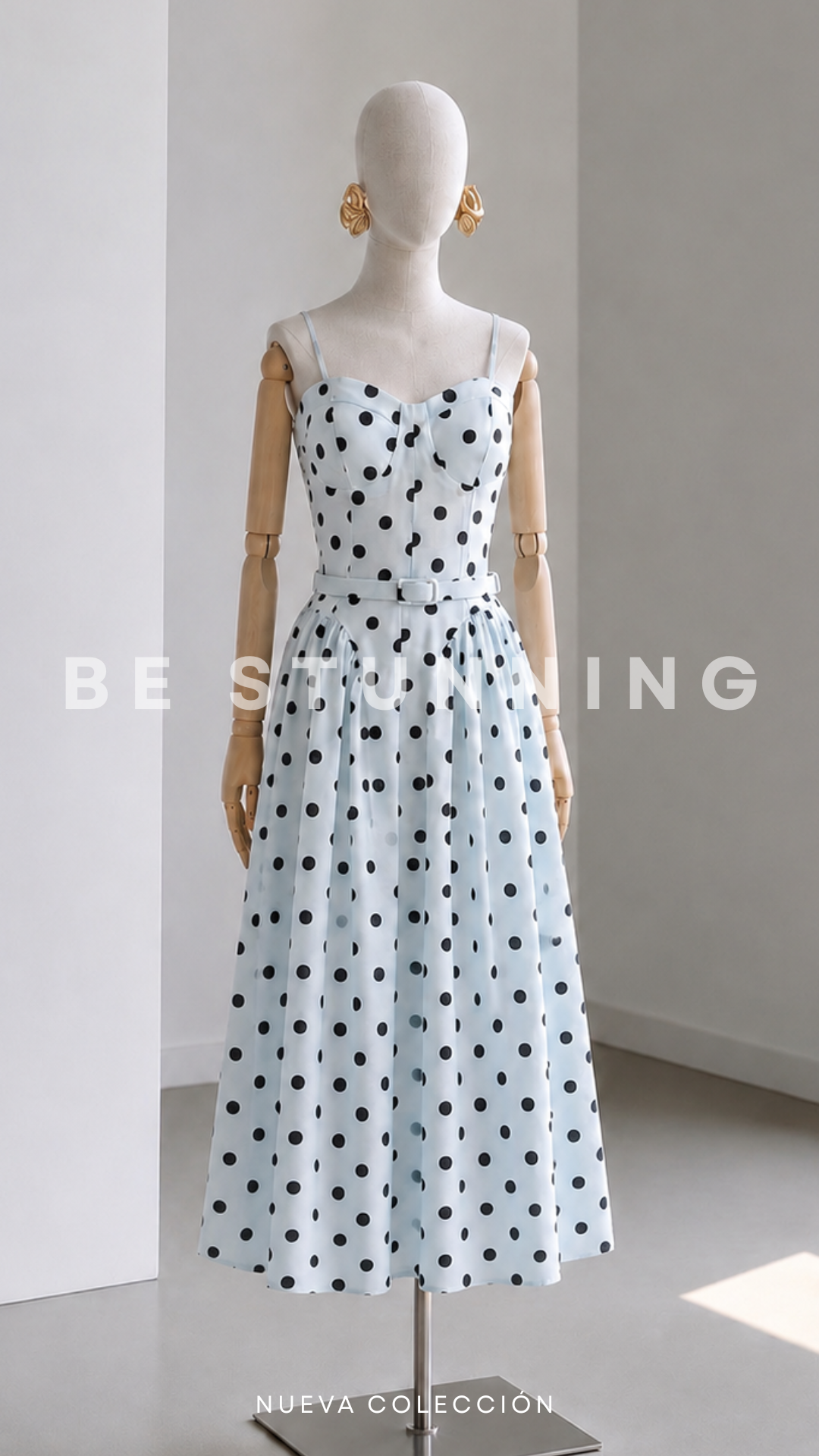 Vestido Midi Pois Celeste