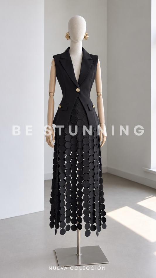 Conjunto Negro Sastre con Falda de Círculos
